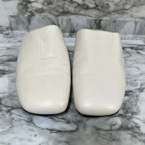 Frame Mule Sandals Women's 8 White Leather Closed Square Toe Flat Heeled Casual